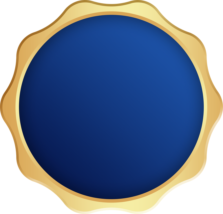 Blue Gold Badge. Gold Seal Stamp.