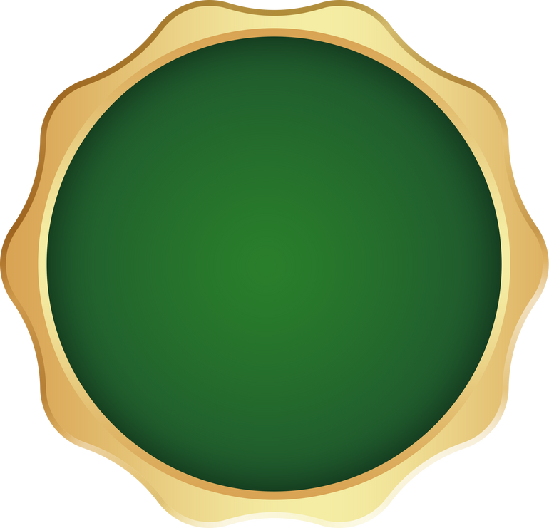 Green Gold Badge. Gold Seal Stamp.